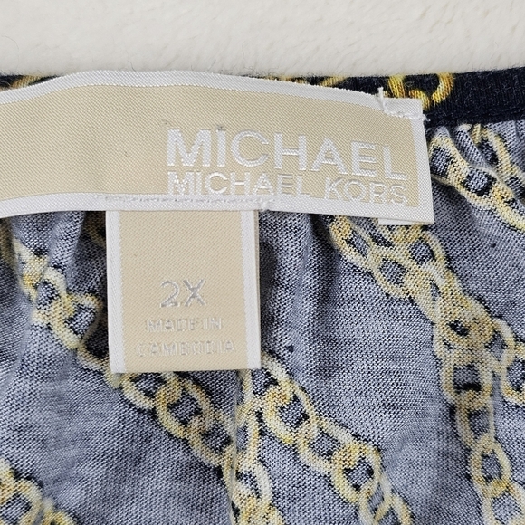 Michael Kors blouse flared sleeve 2X womens gold chain print short sleeve - Picture 3 of 8